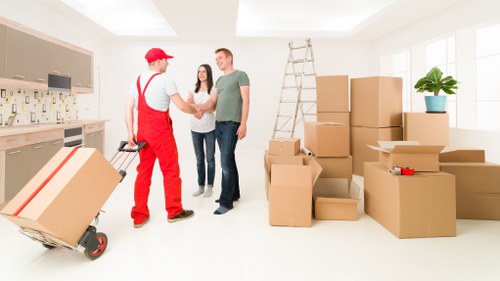 Removal van loading office equipment during a Greenwich commercial move
