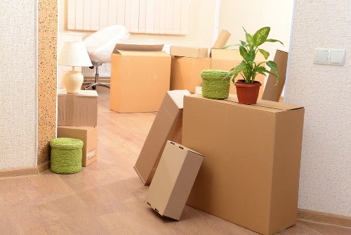 Packed student room ready for removals in Greenwich